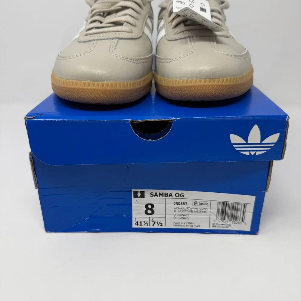 Adidas Samba OG‎ Wonder Taupe White Gum Leather Sneakers JR0883 Mens 8 NEW - Picture 4 of 9